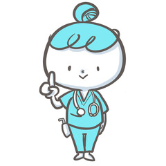 指差しする看護師　青バージョン