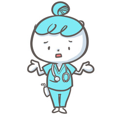 困った顔で状況を説明する看護師　青バージョン