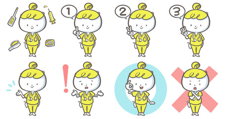 看護師セット1　背景あり　黄色バージョン