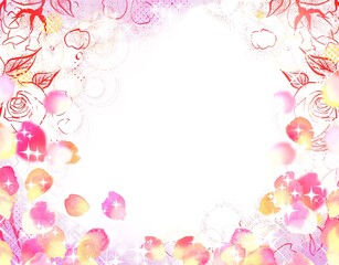 70年代少女漫画キラキラ薔薇の花園背景ペン画イラスト