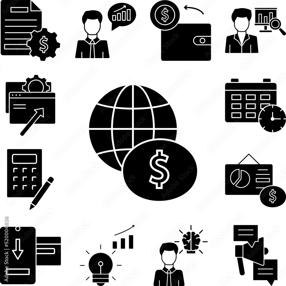 Poster global dollar icon in a collection with other items