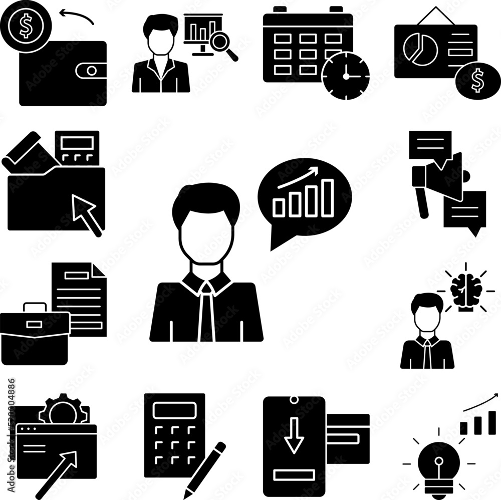 Poster businessman data analytics icon in a collection with other items