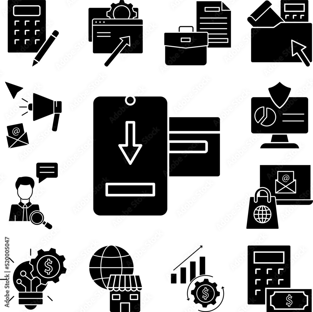 Poster phone cart work icon in a collection with other items