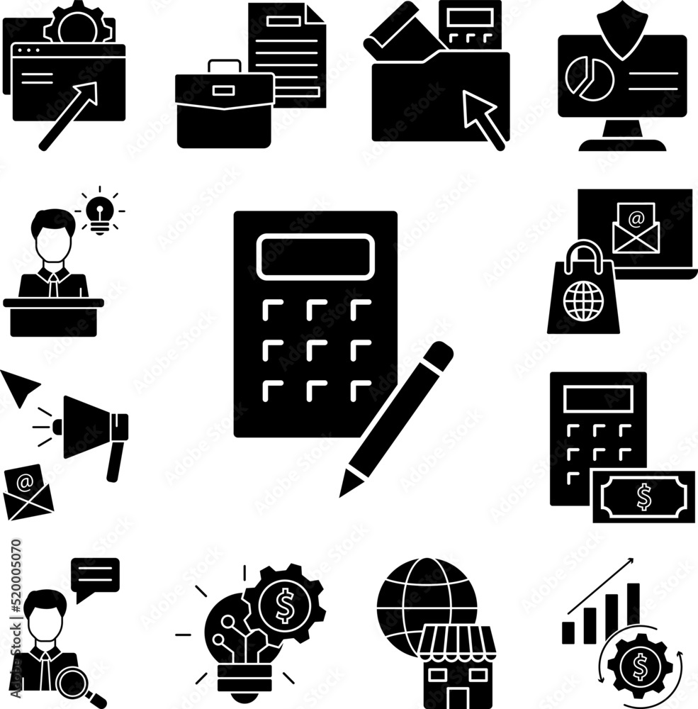 Poster pen calculator icon in a collection with other items