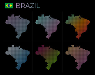 Brazil dotted map set. Map of Brazil in dotted style. Borders of the country filled with beautiful smooth gradient circles. Appealing vector illustration.