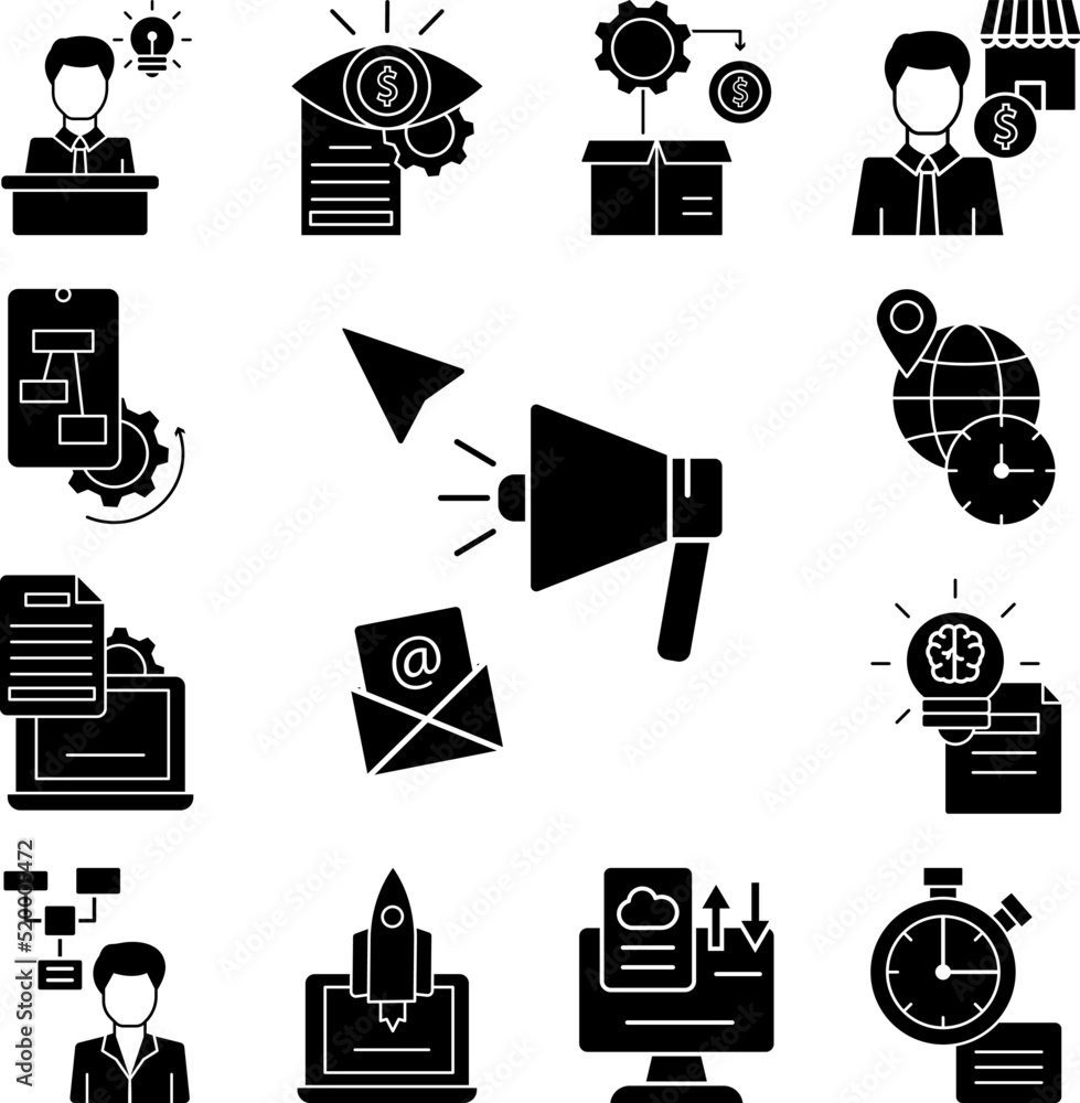 Poster megaphone email icon in a collection with other items
