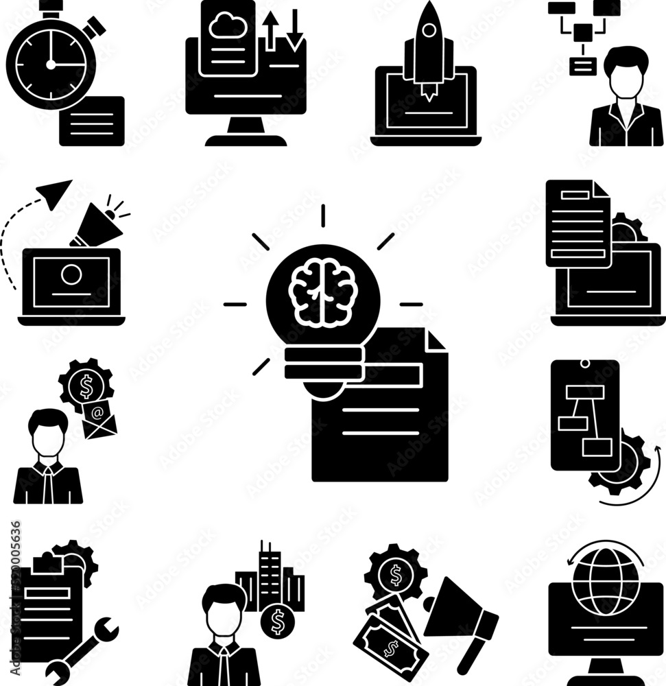 Poster document idea brain icon in a collection with other items