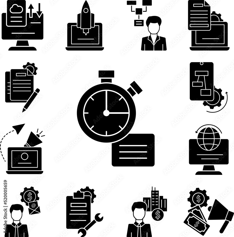 Poster document time clock icon in a collection with other items