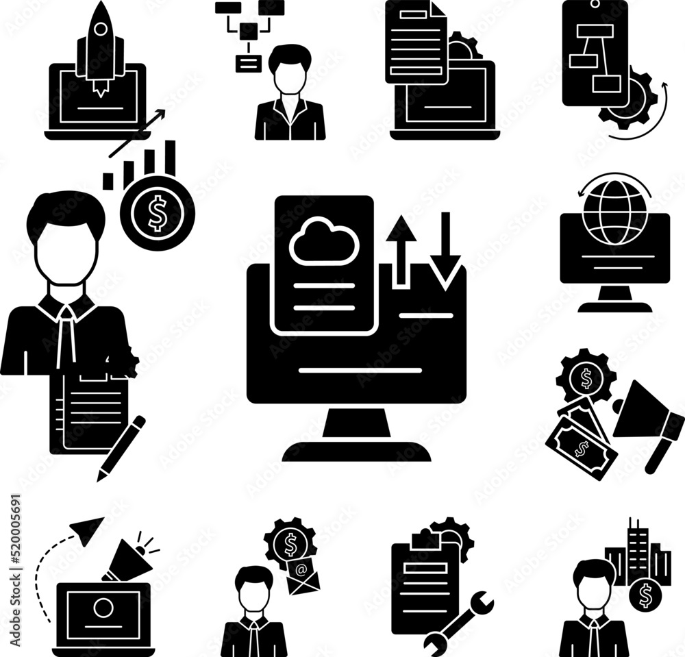Poster computer arrow document icon in a collection with other items