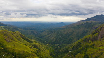 Fototapeta na wymiar Top view of Tropical mountain range and mountain slopes with rainforest. Sri Lanka. . Ella Rock, Sri Lanka.