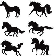Cartoon horse running isolated Vectors Silhouettes