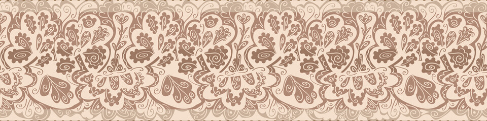 old vintage lace seamless vector border in beige