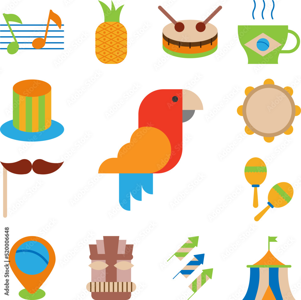 Poster parrot color icon in a collection with other items