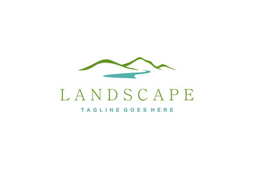 Minimalist Landscape Hills Mountain Peaks Vector logo design