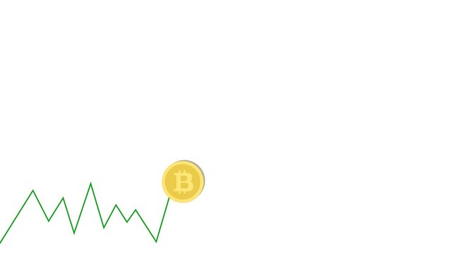 Animation or motion graphic Drawn golden bitcoin coin moving up the chart Cryptocurrency growth