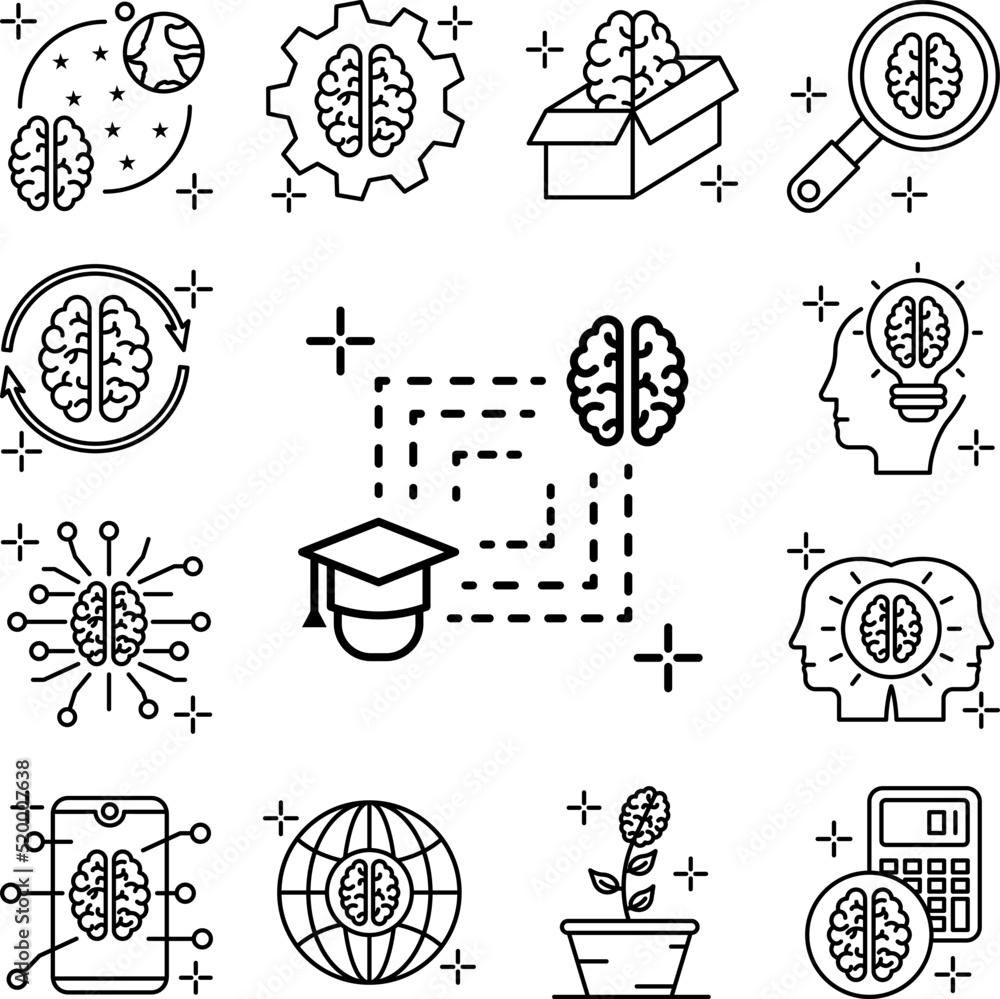 Poster student brain icon in a collection with other items