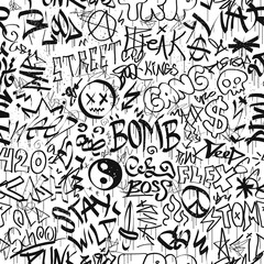 Fototapeta premium Graffiti quotes seamlesGraffiti quotes seamless pattern wallpaper.Vector graphic illustration.Graffiti lettering,urban art seamless pattern wallpaper print concepts pattern wallpaper.Vector graphic