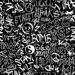 Graffiti tags seamless pattern wallpaper.Vector graphic illustration.Graffiti tags lettering,urban art seamless pattern wallpaper print concept
