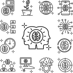 Learning heads brain icon in a collection with other items