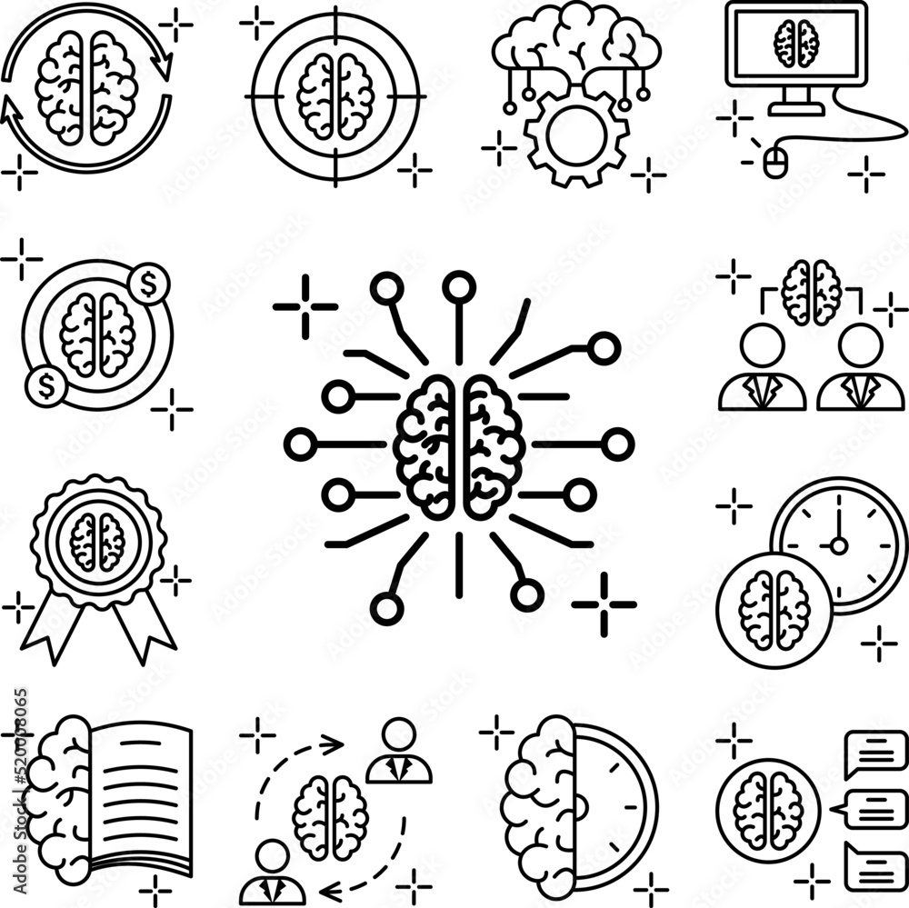 Poster chips brain icon in a collection with other items