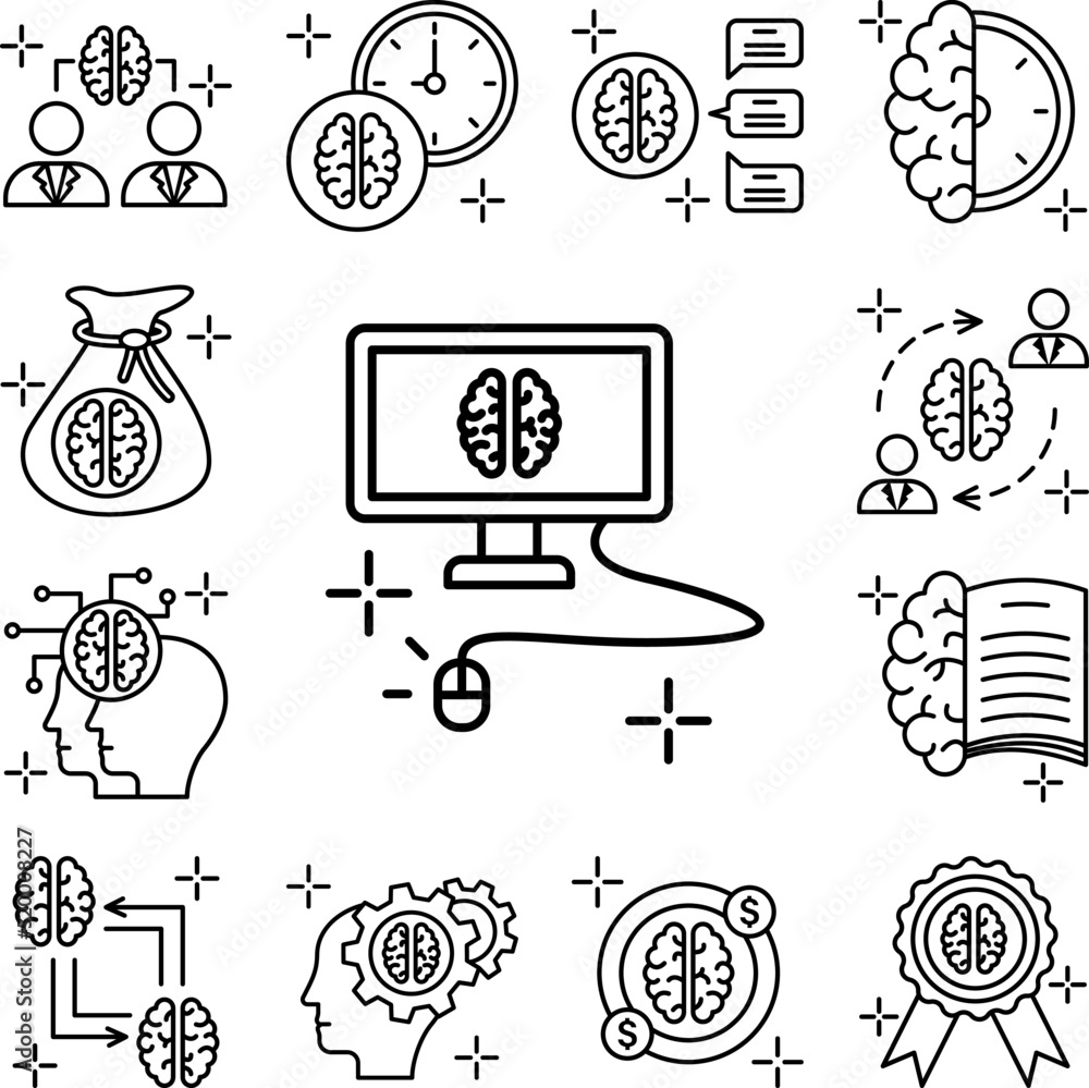 Poster pay per click brain icon in a collection with other items