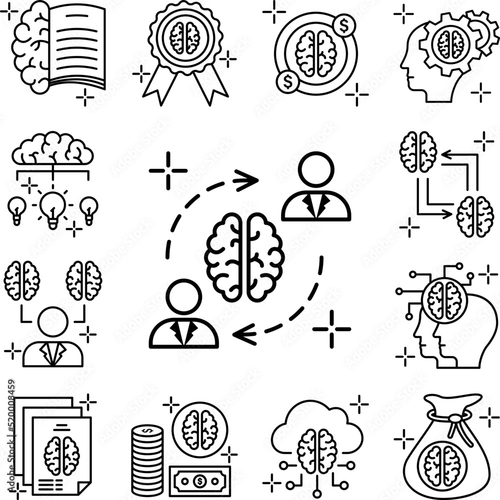 Poster brainstorm time brain icon in a collection with other items