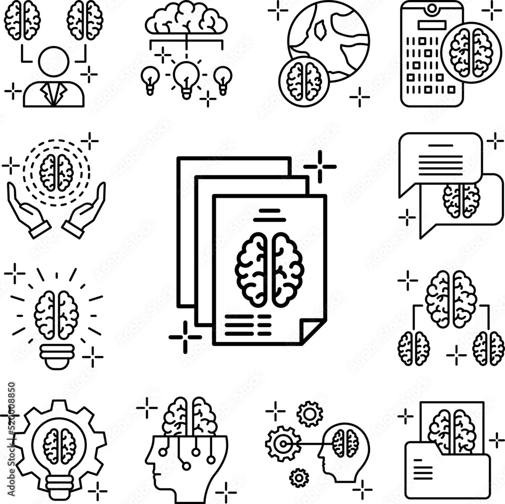 Poster clipboard document brain icon in a collection with other items