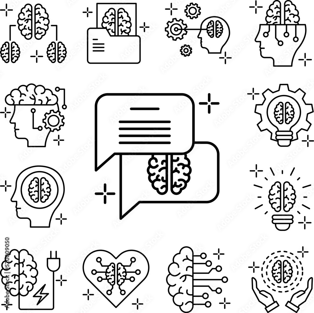 Poster chat dialogue brain icon in a collection with other items