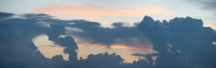 空　積乱雲　夕日　cloud, sunny, sky, sunset, panorama