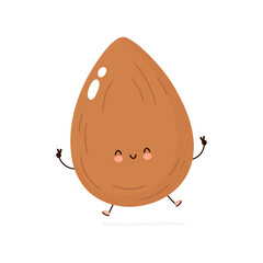 Cute funny almond nut character. Vector hand drawn cartoon kawaii character illustration icon. Isolated on white background. Almond nut character concept