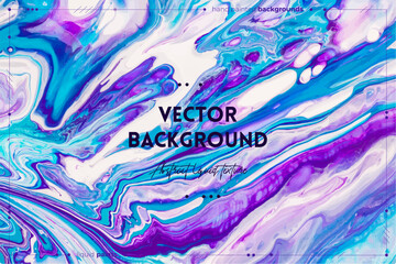 Fluid art texture. Abstract backdrop with iridescent paint effect. Liquid acrylic artwork with artistic mixed paints. Can be used for baner or wallpaper. Blue, purple and white overflowing colors.