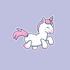 Cute cartoon unicorn in vector illustration. Isolated animal vector. Flat cartoon style