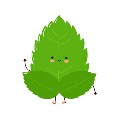 Cute funny mint leaf character. Vector hand drawn cartoon kawaii character illustration icon. Isolated on white background. Mint leaf character concept © svtdesign