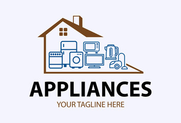 Modern minimalist home appliance store logo. Refrigerator stove and washing machine icon.
