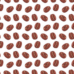 
Coffee beans on a white background seamless pattern.