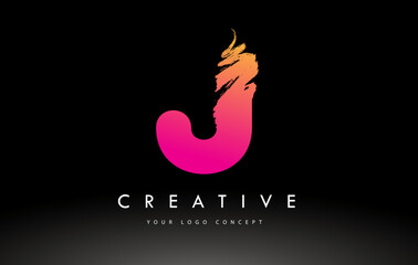 J Brushed Letter Logo. Purple Pink Brush Letters design with Brush stroke design.