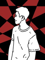 cute man cartoon on red and black background