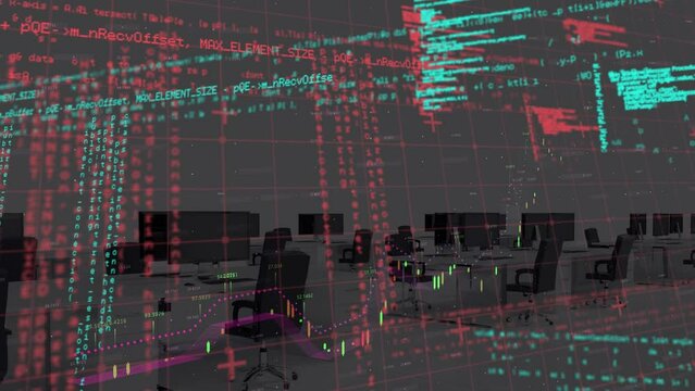 Animation of programming data with lines graphs moving against grid pattern