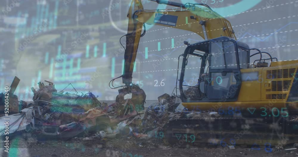 Poster Animation of data processing over excavator