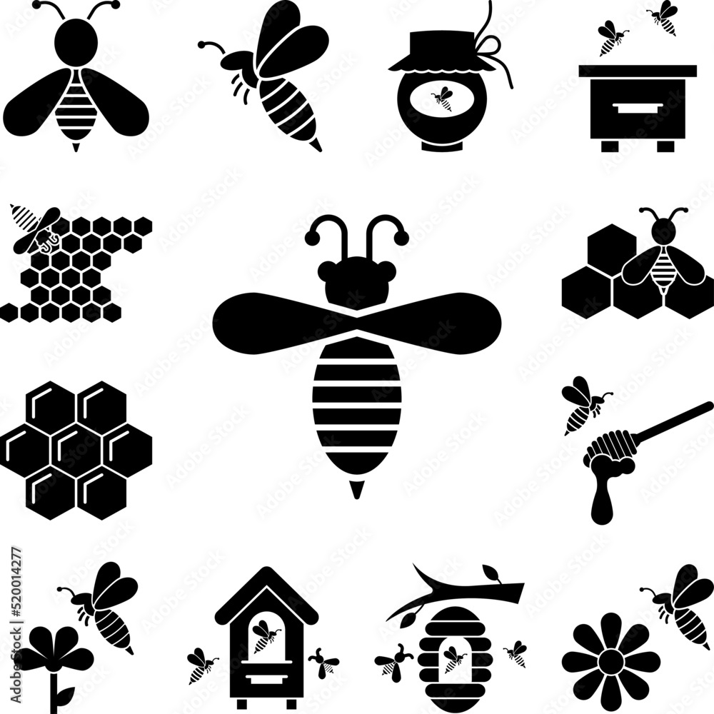 Poster bee, wasp icon in a collection with other items