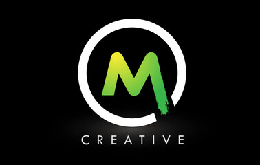 M Green White Brush Letter Logo Design. Creative Brushed Letters Icon Logo.