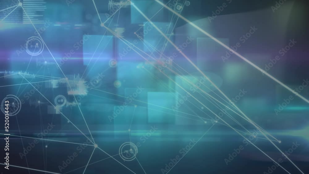 Poster Animation of network of connections with icons over dark background