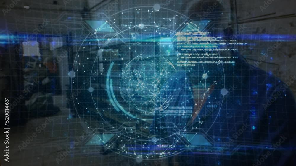 Aufkleber animation of globe over data processing and network of connection