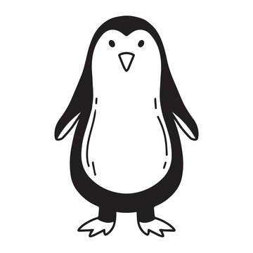 Childish illustration of penguin isolated on white background. Hand-drawn penguin in doodle style. Vector illustration