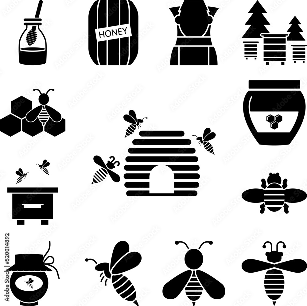 Poster hive, bee icon in a collection with other items