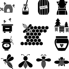 honeycomb, bee icon in a collection with other items