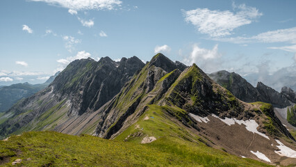Aravis moutains summit, hiking in summer, french alps, near la Clusaz