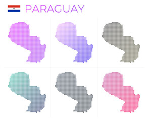 Fototapeta na wymiar Paraguay dotted map set. Map of Paraguay in dotted style. Borders of the country filled with beautiful smooth gradient circles. Creative vector illustration.