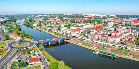 Aerial view of Gorzów Wielkopolski town city panorama at river Warta in Poland