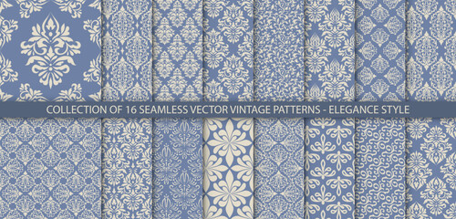 Set of Vintage damask patterns. Wallpaper in Turkish style. Islam, Arabic, Indian, Ottoman motifs. Template greeting card, invitation and advertising banner, brochure. - 520016245